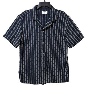 OLD NAVY blue & white 100% cotton button front short sleeve shirt size Large